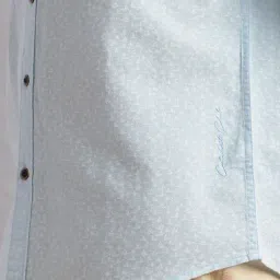 Thomas Scott Blue Linen Slim Fit Geometric Shirt image 5