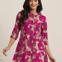 Libas Floral Printed Panelled Kurti-image-0