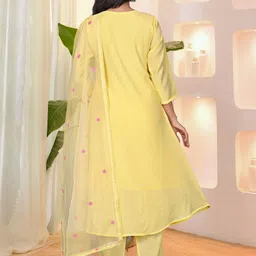 CANIZZARO Women Ethnic Motifs Embroidered Kurta with Trousers & Dupatta image 3