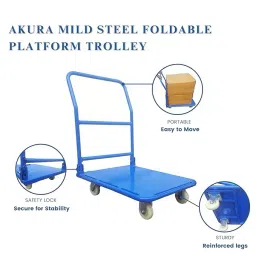 Akura 2.5 Ft x 1.5 Ft (762 x 457 mm) Blue Mild Steel Foldable Platform Trolley, 75FPT5MS001 image 4
