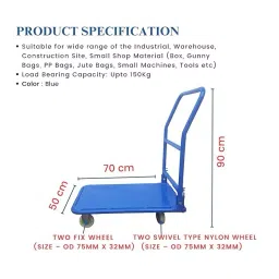 Akura 2.5 Ft x 1.5 Ft (762 x 457 mm) Blue Mild Steel Foldable Platform Trolley, 75FPT5MS001 image 5