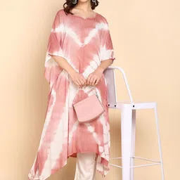 Chandbaali Women Tie and Dye Printed Extended Sleeves Kaftan Asymmetric Hemline Kurti image 3