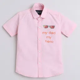 Polka Tots Half Sleeve My Dad My Hero Sunglasses Metallic Printed Shirt - Baby Pink-picture-12