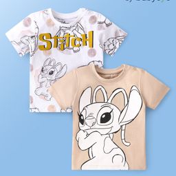 Babyoye Disney Cotton Half Sleeves T-Shirts With Lilo N Stitch Graphics Pack of 2 - Beige-picture-44