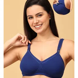 The Mom Store Cotton Elastane Sleeveless Solid Non Padded Bra With Nursing Access - Blue-picture-11