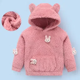 Mark & Mia Full Sleeves Hooded Fur Sweatshirt with Bunny Appliques & Kangaroo Pockets - Pink-picture-30