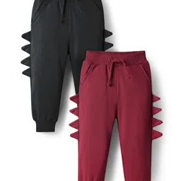 Bonfino 100% Cotton Knit Solid Colour Lounge Pants With 3D Spikes Pack Of 2 - Black & Maroon-image-14