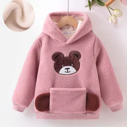 Mark & Mia Full Sleeves Fur Hooded Sweatshirt With Teddy Bear Patch & Applique - Pink-picture-23