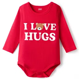 Babyhug 100% Cotton Interlock Knit Full Sleeves Onesie with I Love Hugs & Teddy Print - Red-picture-12