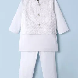 Babyhug Cotton Woven Full Sleeves Kurta Pajama Set With Embroidered Jacket - White-image-11