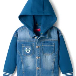 Babyhug Full Sleeves Denim Jacket with Detachable Hood - Blue-picture-14
