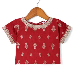 Babyhug Woven Half Sleeves Brocade Lehenga Choli & Dupatta Set with Sequin Detailing - Maroon image 2