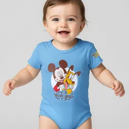 babyoye disney Babyoye Interlock Knit Half Sleeves Onesies With Foil Detailing Mickey & Friend Graphic Pack Of 2 - White & Light Blue image 2