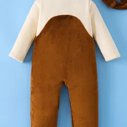 Mark & Mia Full Sleeves Winter Wear Romper & Cap with Animal Applique- Brown & Cream image 2