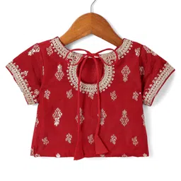 Babyhug Woven Half Sleeves Brocade Lehenga Choli & Dupatta Set with Sequin Detailing - Maroon image 3