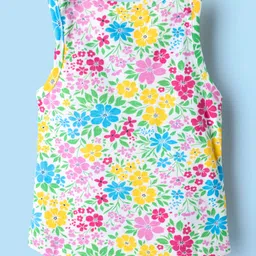 Babyhug 100% Cotton Sleeveless Floral Printed Sando & Shorts Set - Multicolor image 3