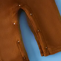 Mark & Mia Full Sleeves Winter Wear Romper & Cap with Animal Applique- Brown & Cream image 3