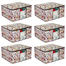 prettykrafts White & Brown 6 Pieces Printed Multi-Utility Organisers image 1