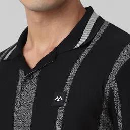 Mufti Men Striped Slim Fit Polo Collar T-shirt image 3
