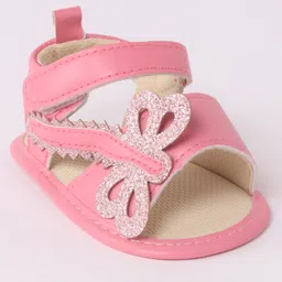 Cute Walk by Babyhug Velcro Booties Butterfly Applique - Pink image 4