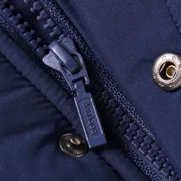 Babyhug Woven Full Sleeves Text Printed Hooded Padded Jacket - Navy Blue image 4