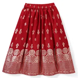 Babyhug Woven Half Sleeves Brocade Lehenga Choli & Dupatta Set with Sequin Detailing - Maroon image 4