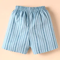 Zero Sinker Knit Half Sleeves Shorts Night Suit with Teddy Print & Stripes - Light Blue image 4