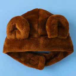 Mark & Mia Full Sleeves Winter Wear Romper & Cap with Animal Applique- Brown & Cream image 4