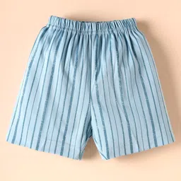 Zero Sinker Knit Half Sleeves Shorts Night Suit with Teddy Print & Stripes - Light Blue image 5