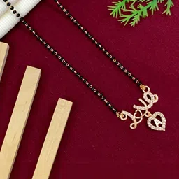 Laksh Enterprise Gold-Plated Stone Studded & Beaded A Alphabet Pendant Mangalsutra-image-70
