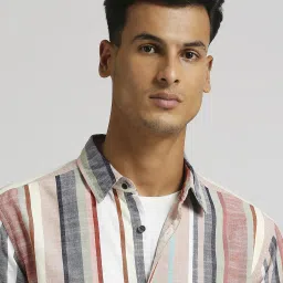 Pepe Jeans Peach Orange Cotton Regular Fit Striped Shirt image 5