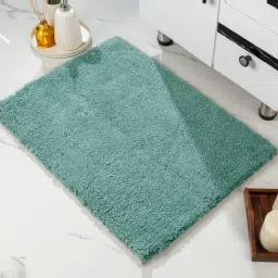 Saral Home Green Polyester Non Slip Fluffy Bathmat (50x70 cm)-picture-10
