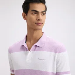 Pepe Jeans Purple & White Cotton Regular Fit Striped Polo T-Shirt image 5