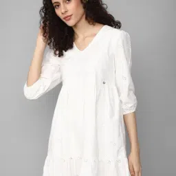 Allen Solly White Cotton Textured A Line Dress-image-13