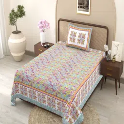 JaipurFabric Sky Blue Cotton Printed 180 TC Single Bedsheet with 1 Pillow Covers-picture-33