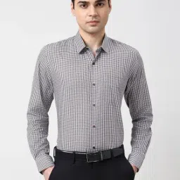 Peter England Brown Cotton Slim Fit Checks Shirt-picture-30