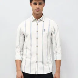U.S. Polo Assn. Denim Co. White Cotton Slim Fit Striped Shirt-picture-40