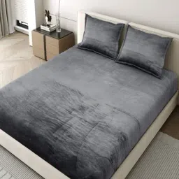 JaipurFabric Grey Velvet Solid 300 TC Double Bedsheet with 2 Pillow Covers-image-10