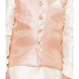 AJ Dezines Kids Peach Printed Full Sleeves Kurta, Pyjamas with Waistcoat image 5