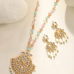 DASTOOR Gold Plated Stone Studded & Beaded Jewellery Set-picture-35