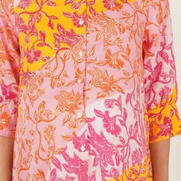angloindu Floral Print Crepe Shirt Style Longline Top image 3