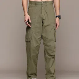 The Roadster Life Co. Men Relaxed Fit Cargos Pure Cotton Trousers-picture-13