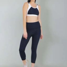 N-Gal Navy & White Printed Sports Bra With Tights Set-picture-23