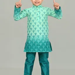 NFC CREATION Boys Floral Printed Regular Dupion Silk Kurta with Pyjamas-picture-34