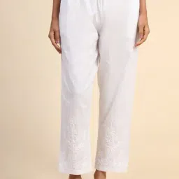 HOK Chikankari Cotton Pant Trouser White-image-10
