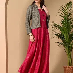 ftDiva Floral Printed Round Neck Anarkali Kurta With Jacket image 5