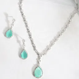 justpeachy Rhodium Plated American Diamond Studded Jewellery Set image 1