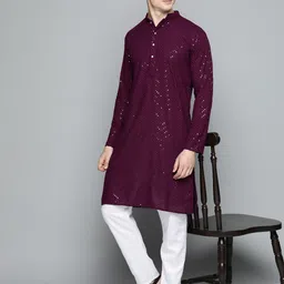Jompers Men Embroidered Sequinned Pure Cotton Kurta with Pyjamas image 2
