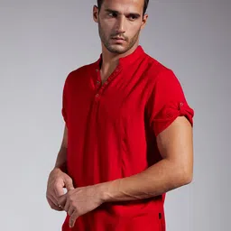 IDENTITI Men Red Slim Fit Solid Casual Shirt image 4