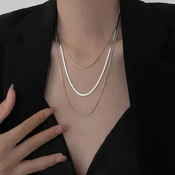 AQUASTREET 18K Silver Plated Anti-Tarnish Minimal Triple Layered Snake Chain Necklace-picture-57